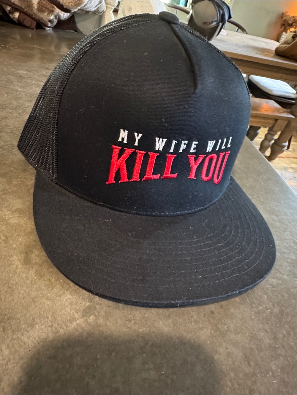 Kith Black Trucker Cap with Red and White Embroidery